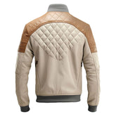 Brown Cafe Racer Diamond Quilted Pure Sheepskin Leather Jacket For Men
